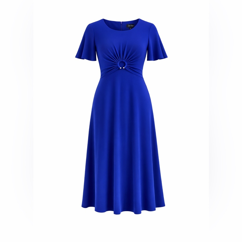 Jessica Howard Petite Royal Blue Jersey Midi Dress 8P NWT Round Neck Classic Fit - Picture 3 of 7